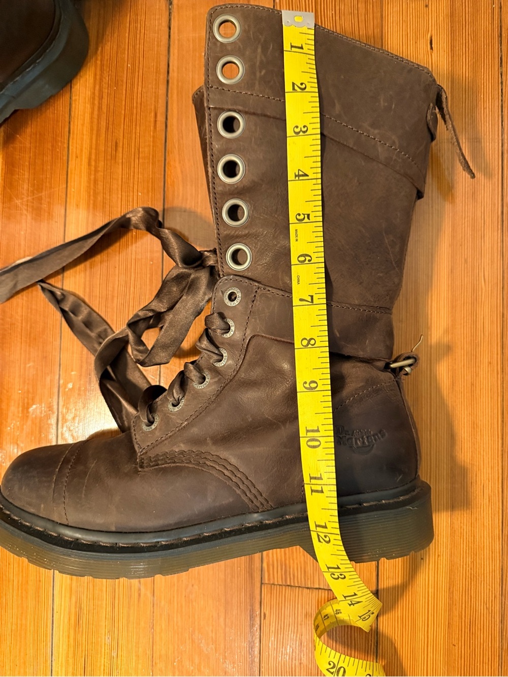 Dr. Martens Brown Leather Lace-Up Floral-interior 12 eye let Boots - Picture 8 of 12